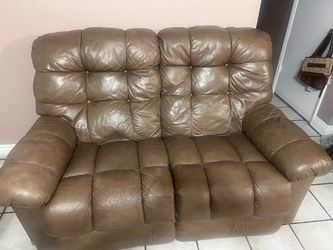 Brown Leather Reclining Loveseat
