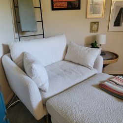Cream, Boucle, Oversized Lounge Chair/Ottoman