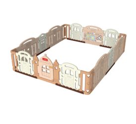 Dwingular Castle Baby Kids Playpen with Extension, Caramel Brown