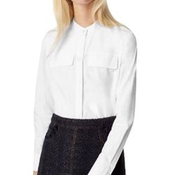 Tory Burch Button Down Top Shirt White 100% Cotton Long Sleeve Sz 4