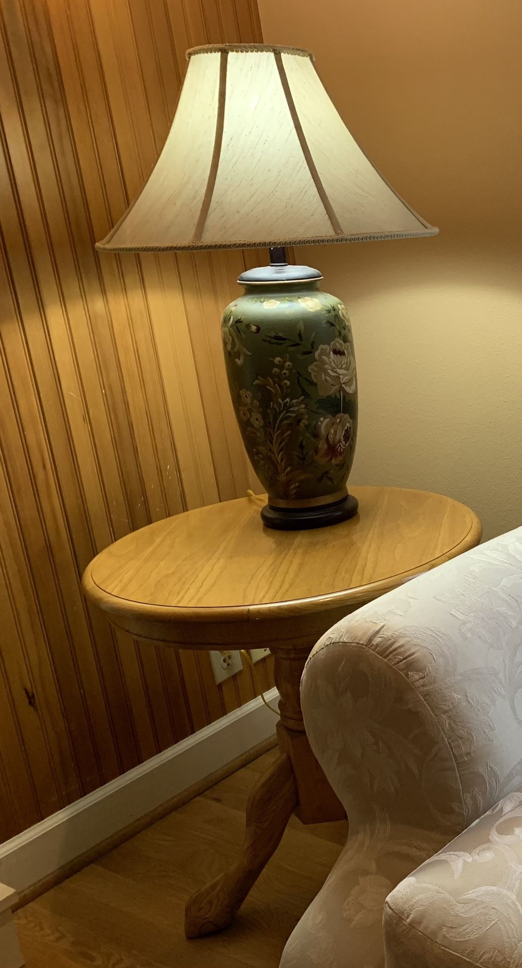 Oak End Table And Lamp