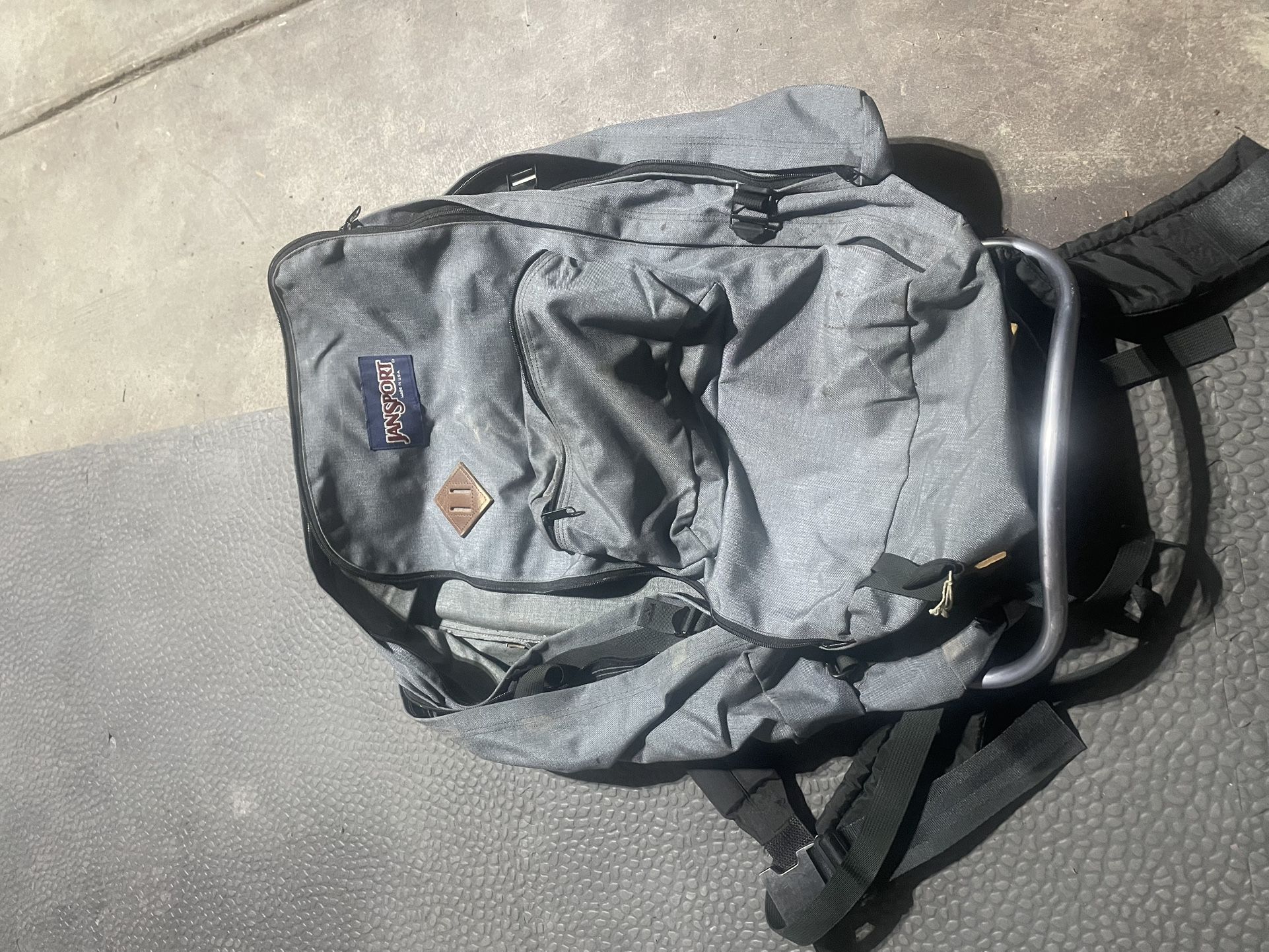 Vintage Jansport Metal Frame Backpack Hip Wings Hiking Camping Made In USA Gray