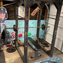 Wooden Squat Rack Bars And Weights 