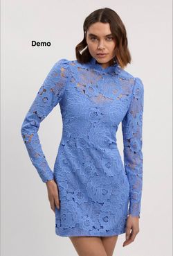 KarenMillen Petite Guipure Lace High Neck Woven Mini Dress - Pale Blue (UK8/Small)