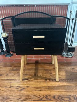 Mid-Century Modern Black 2-Drawer Nightstand