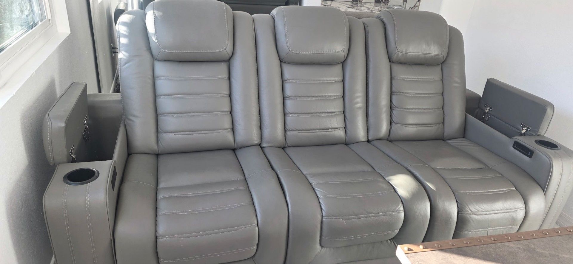 Gray 3 piece Leather Sofa and Coffee Table