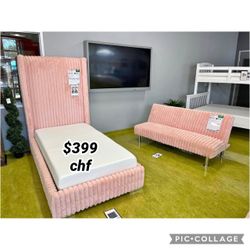 Pink Contemporary Twin Size Bed Frame  // Christmas sale !