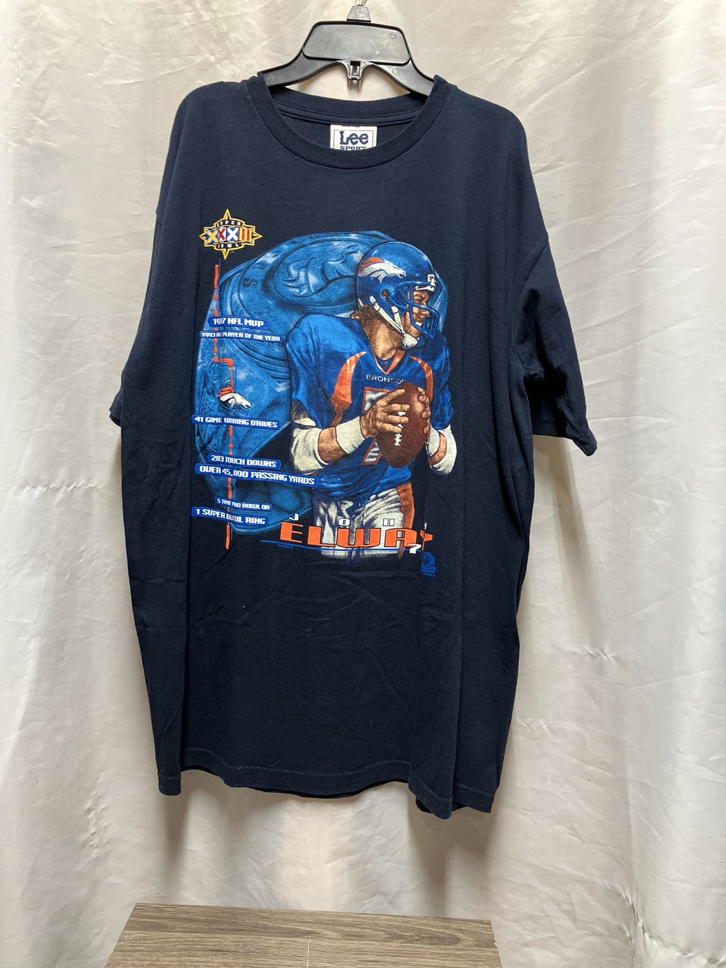 Vintage NFL Denver Broncos #7 John Elway Stats Nutmeg Lee Graphic Tee