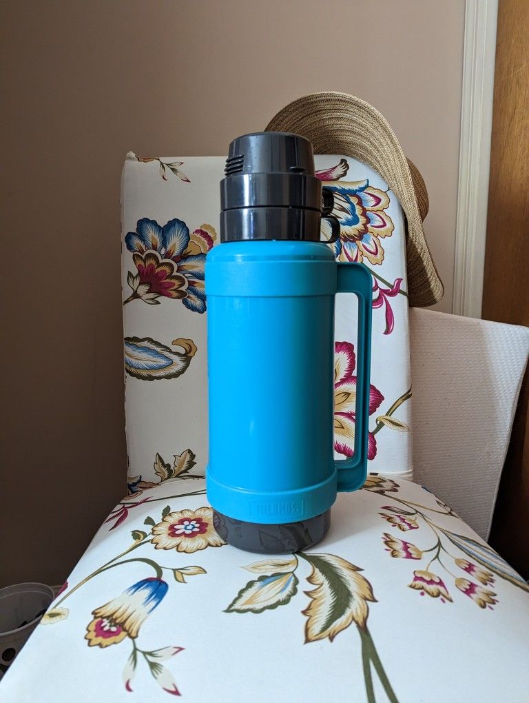 Teal Thermos 90s Vintage Carafe Coffee Drink Tumbler With Two Cups