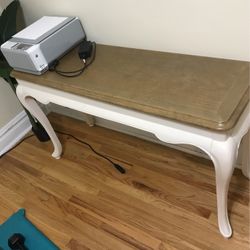 Elegant Ivory Console Table with Ash Brown Top