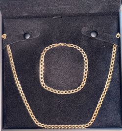 10k Gold Cuban Link Chain and Bracelet Set