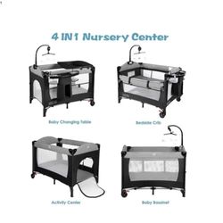 4 In 1 Nursery Center Pack N Play Changing Table  Bedside Bassinet Playpen With Music Mobile
