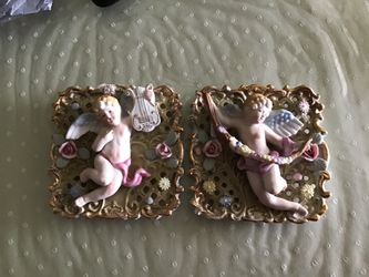 Vintage Porcelain Cherubs Wall Plaques 