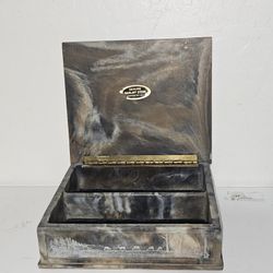 Vtg Genuine Incolay Stone HandCrafted Jewelry Box Elk Design By J.W Roberts 1971