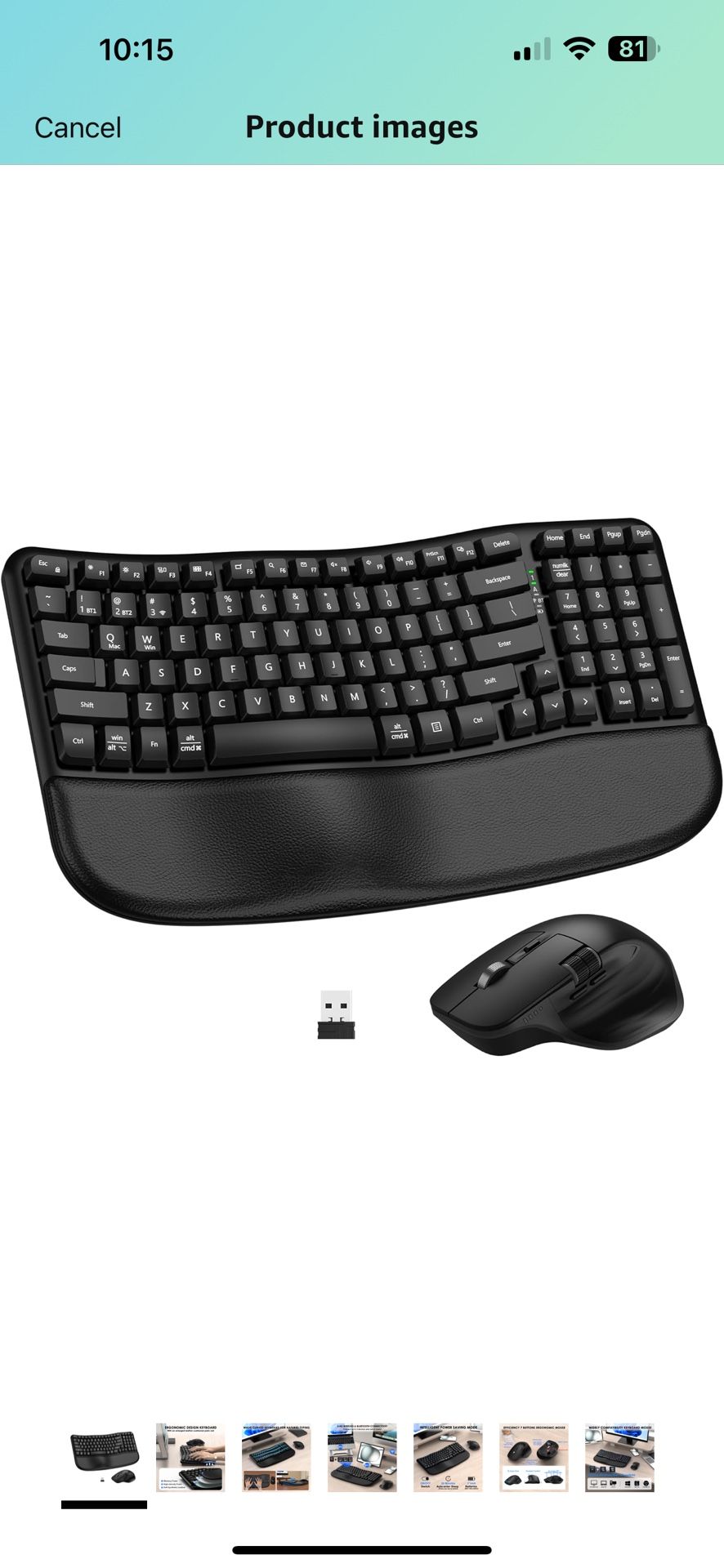 Ergonomic Wireless Keyboard and Mouse Combo, Bluetooth/2.4G Wireless Ergo Wave Curved Keyboard with Cushioned Palm Rest and 6 Levels DPI Adjustable Si