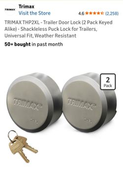 TRIMAX THP2XL - Trailer Door Lock (2 Pack Keyed Alike) - Shackleless Puck Lock for Trailers, Universal Fit, Weather Resistant