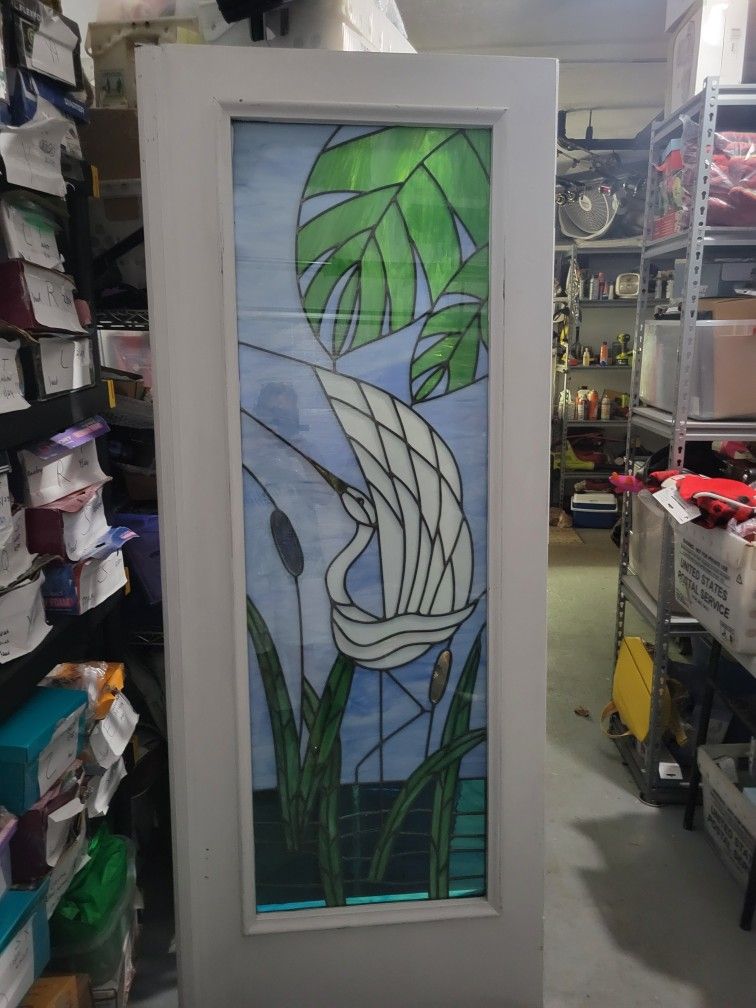 Stained Glass Door Egret Bird Metal