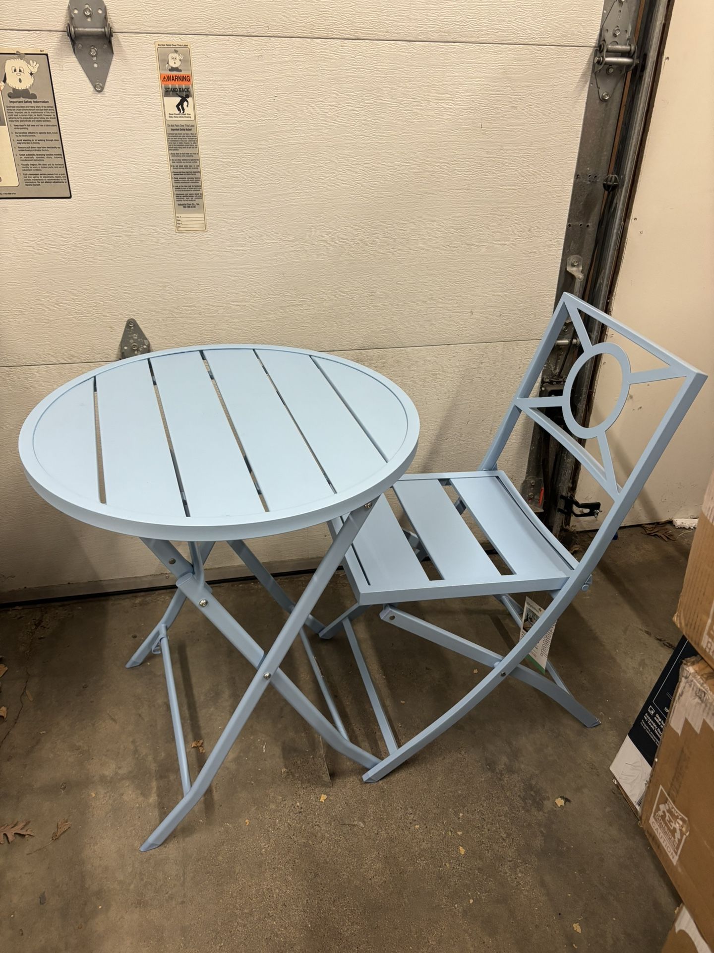 New 24” Outdoor Metal Folding Slat Patio Bistro Table and Dining Chair