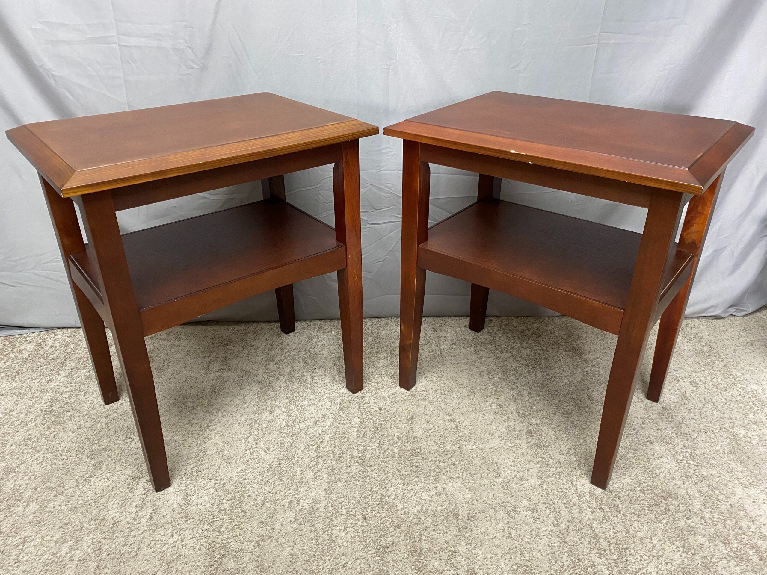 Classic Rectangular Wood 2-Tier Open Side Tables (Set of 2)