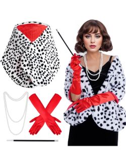 Women cruella Dalmatian Print Costume Set