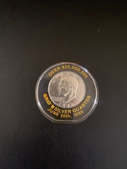 1972 Commemorative Collectible Lucite Paperweight Silver One Dollar