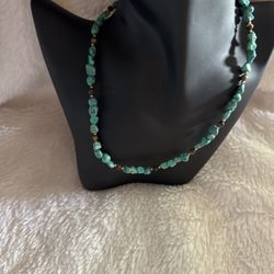 Vintage Beautiful 16" Turquoise Necklace w/Tiger's Eye Beads 