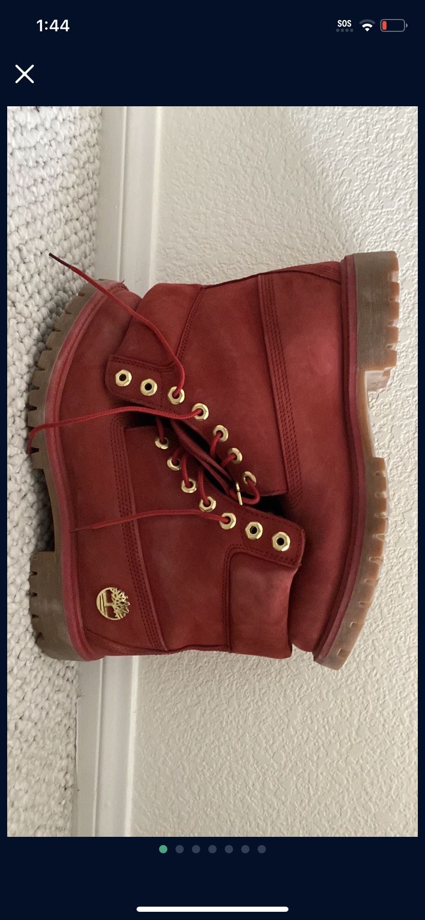 Red/Gold Timberlands size 8.5