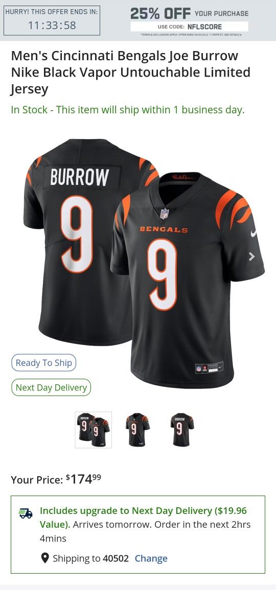 Brand new Men's Cincinnati Bengals Joe Burrow Nike White Vapor Untouchable Limited Jersey