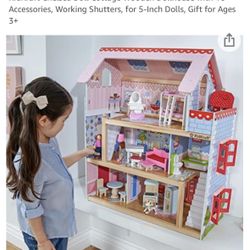  KidKraft Chelsea Doll Cottage Wooden Dollhouse with 16 Accessories, Working Shutters, for 5-