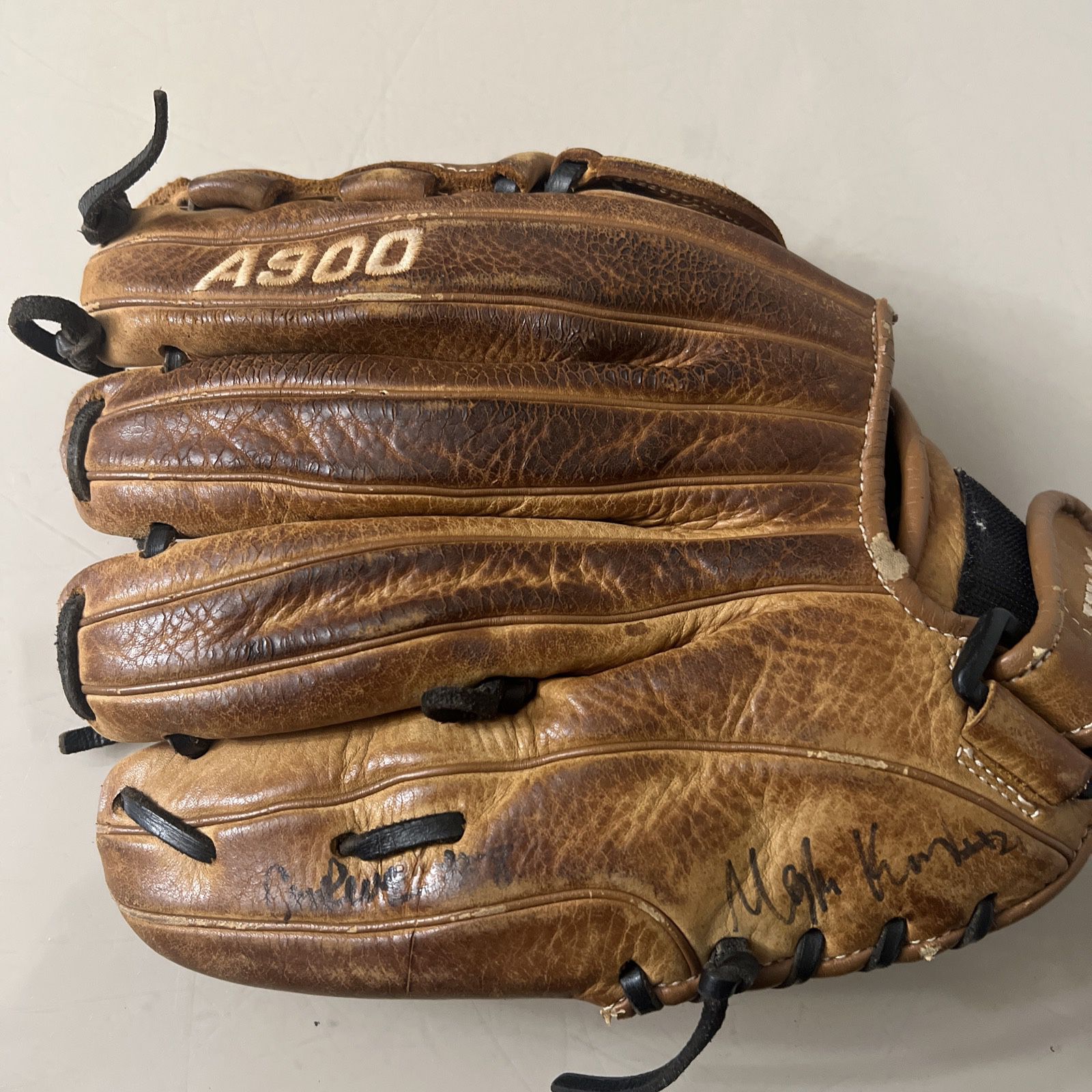 A500 12inc Aura Like Boys Fully Broken In Baseball Glove Right Hand Throw. Pre owned in great condition with normal signs of usage. There are unknown 