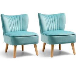 Giantex Set of 2 Velvet Accent Chair, Upholstered Modern Sofa Chair w/Wood Legs, Thickly Padded, Small Armless Wingback Club Chairs for Living Room Be