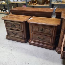 Pair of matching vintage, solid wood, Stanley nightstands. Or bedside tables