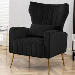 HOMYKA Accent Chair Upholstered Velvet Wingback Armchair with Pillows