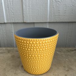 Yellow Grey Ceramic Pot With Drainage Hole