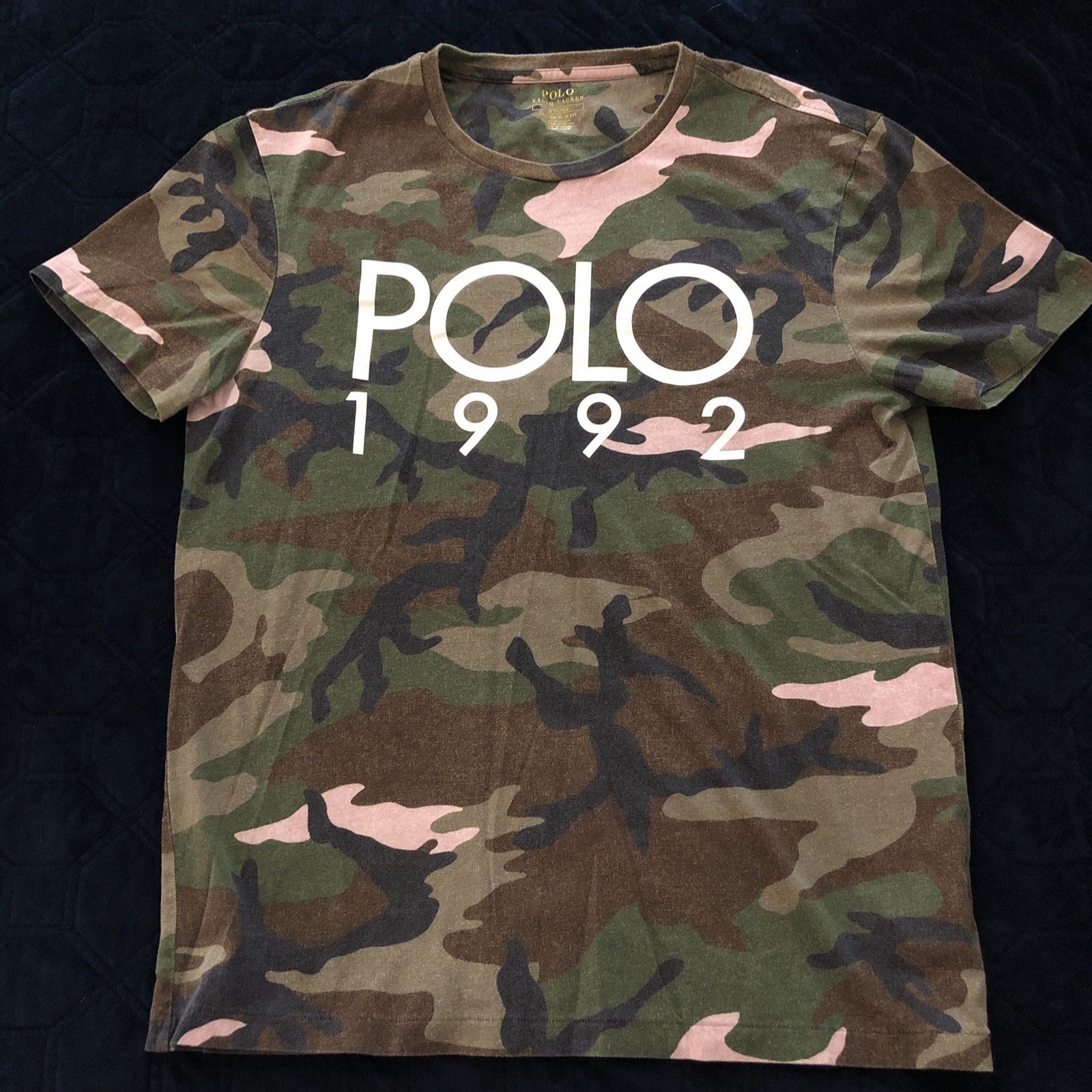 Polo Ralph Lauren Green Camo 1992 Stadium Logo Pink T Shirt Men’s Size Medium