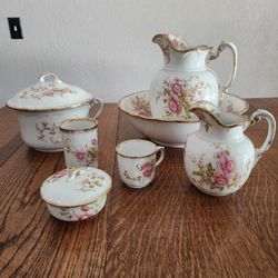 Large 9 Pc Victorian Wash Bowl Set Pitcher Chamber Pot