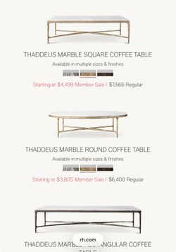 RH THADDEUS MARBLE SQUARE COFFEE TABLE