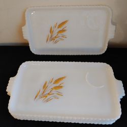 4 Milk Glass Tea Plates Brunch Wheat Anchor Hocking