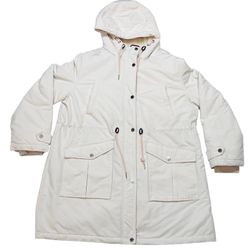 Tommy Hilfiger Parka Jacket Women XXL Quilted Lined Hood Cuff Pull Strings Used