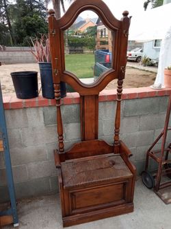 Wood Hall Tree with Mirror and Storage Bench