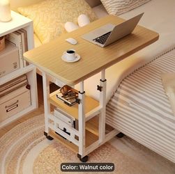 New Natural Grain Wood Foldable Rolling Side Table with Storage Shelf - Adjustable Height 3-In-1 Laptop Snack Sofa Bed Table | Mobile Living Room Bedr