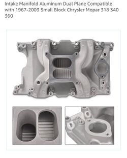 Intake Manifold Aluminum Dual Plane Compatible with 1(contact info removed) Small Block Chrysler Mopar 318 340 360