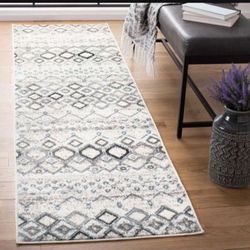 2ft X 12ft SAFAVIEH Amsterdam Collection Runner Rug - 2'3" x 12', Ivory & Grey, Moroccan Boho Design, Non-Shedding & Easy Care !!!!!