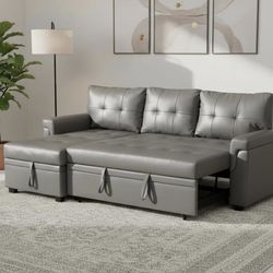 L-Shaped Reversible Sectional Sofa with Pull-Out Sleeper Bed and Storage Chaise