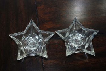 Vintage 5 point star clear glass taper candle holders