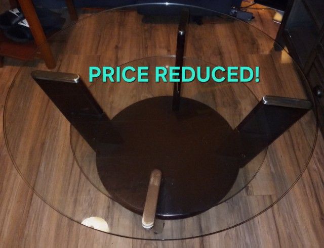 Three (3) Tier Round Glass and Dark Wood Coffee Table