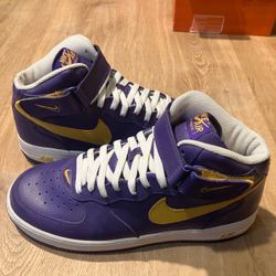 Nike Air Force 1 Mid Purple University Gold LA Laker Kobe RARE 306352 571 Men 11