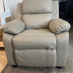 Kids Chair Padded Grey Recliner With Storage Arms 
