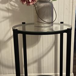 Black frame 2 tier glass side table