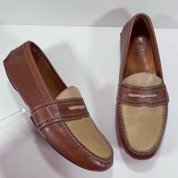 Polo Ralph Lauren Cream Brown Leather Slip On Driving Loafer Shoes Men Size 9.5D